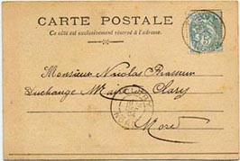 carte postale anonyme envoyée en décembre 1904 au maire deux fois invalidé. Au recto, une caricature de Jaurès avec une énigmatique mention manuscrite :«C'est bien lui votre collègue»...